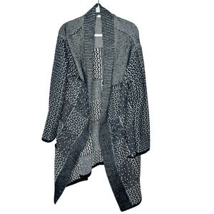 J‎ Jill Womens Wool Blend Sweater Cardigan Sz L Longline Patchwork Aztec Office